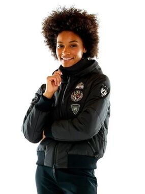 M. Miller Taryn Black Touring Patch Bomber Jacket – Size M